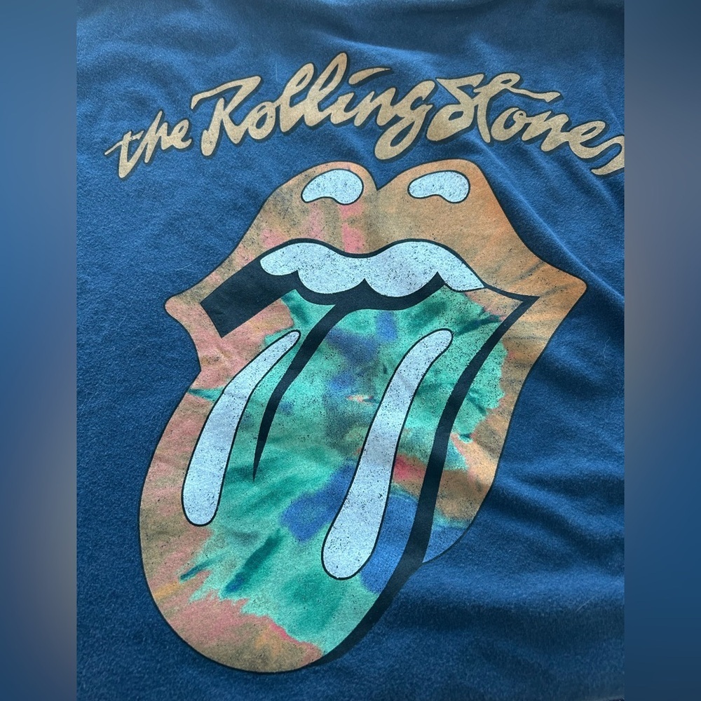 Upcycled Rolling Stones With Sheer Patterned Bell Kantha Sleeve Tee OS - Picture 2 of 4